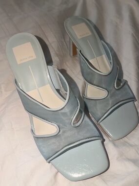Dolce Vita Mesh Mule Heels Pastel Blue Square Toe Sandals Size 7.5